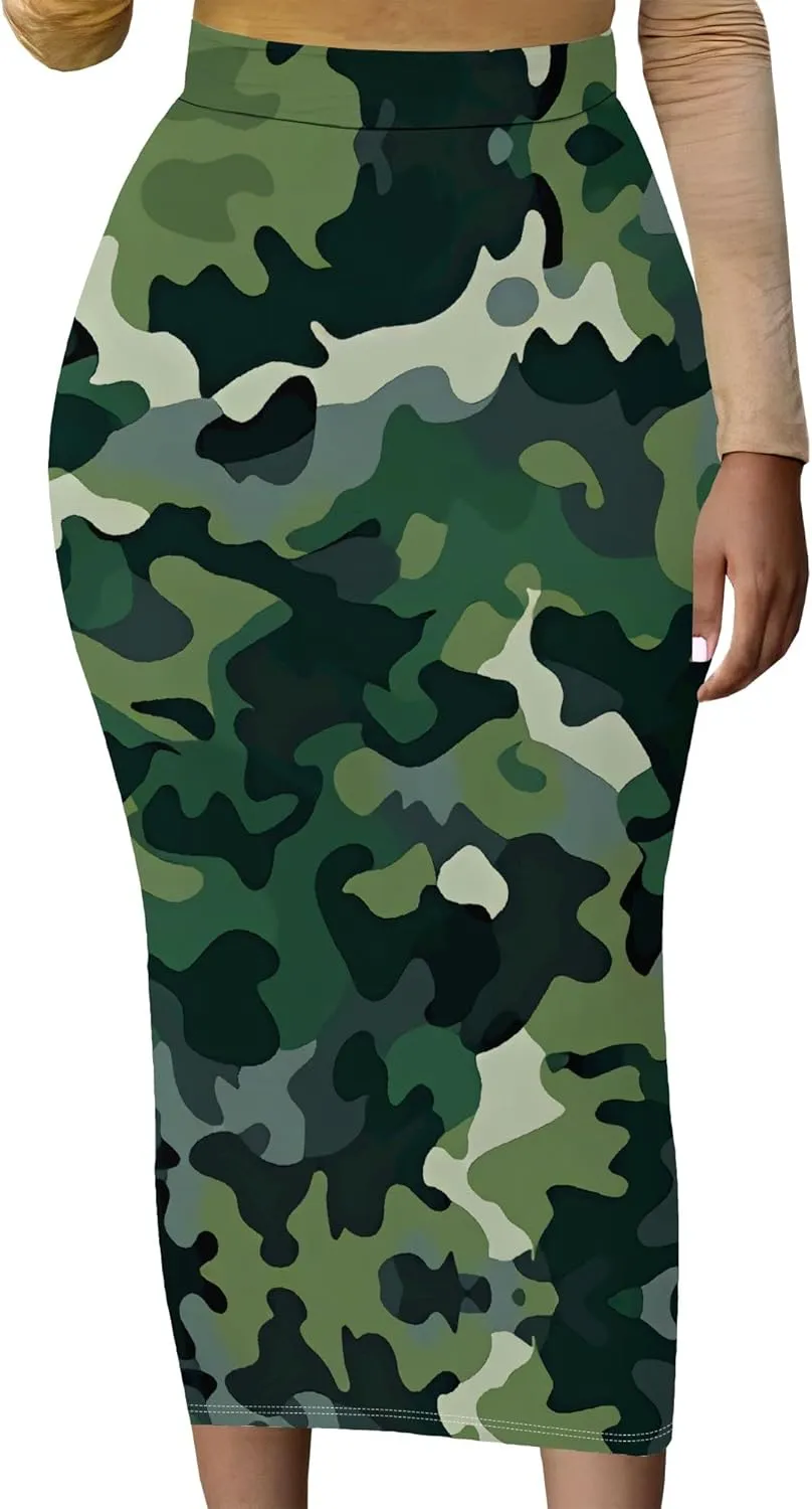 Women's High Waist Slim Bodycon Party Club Night Out Maxi Long Pencil Skirts Casual Elegant Floral Stretch Work Skirts Dress