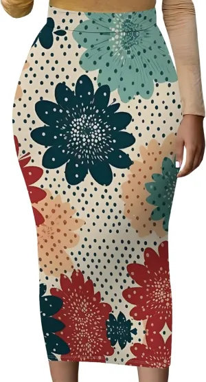 Women's High Waist Slim Bodycon Party Club Night Out Maxi Long Pencil Skirts Casual Elegant Floral Stretch Work Skirts Dress