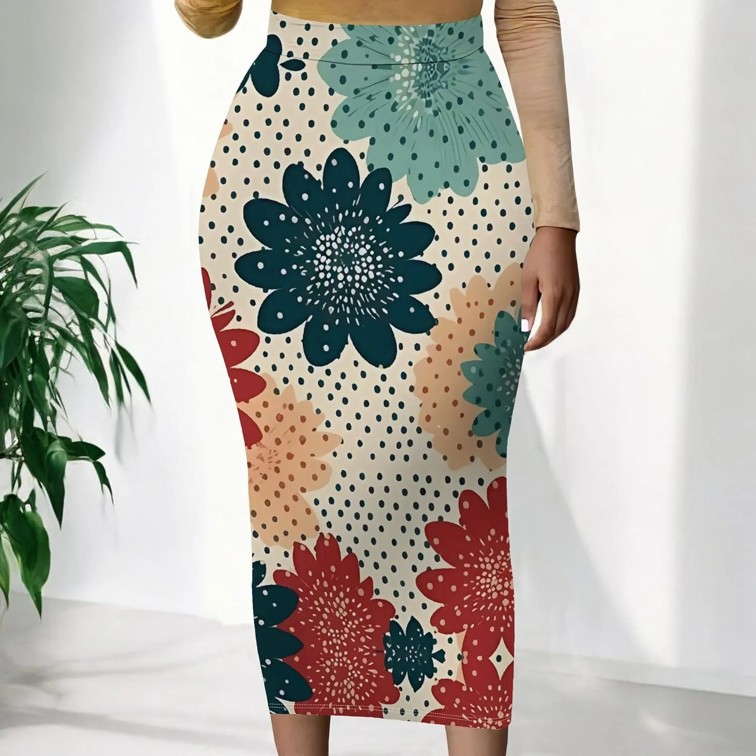 Women's High Waist Slim Bodycon Party Club Night Out Maxi Long Pencil Skirts Casual Elegant Floral Stretch Work Skirts Dress