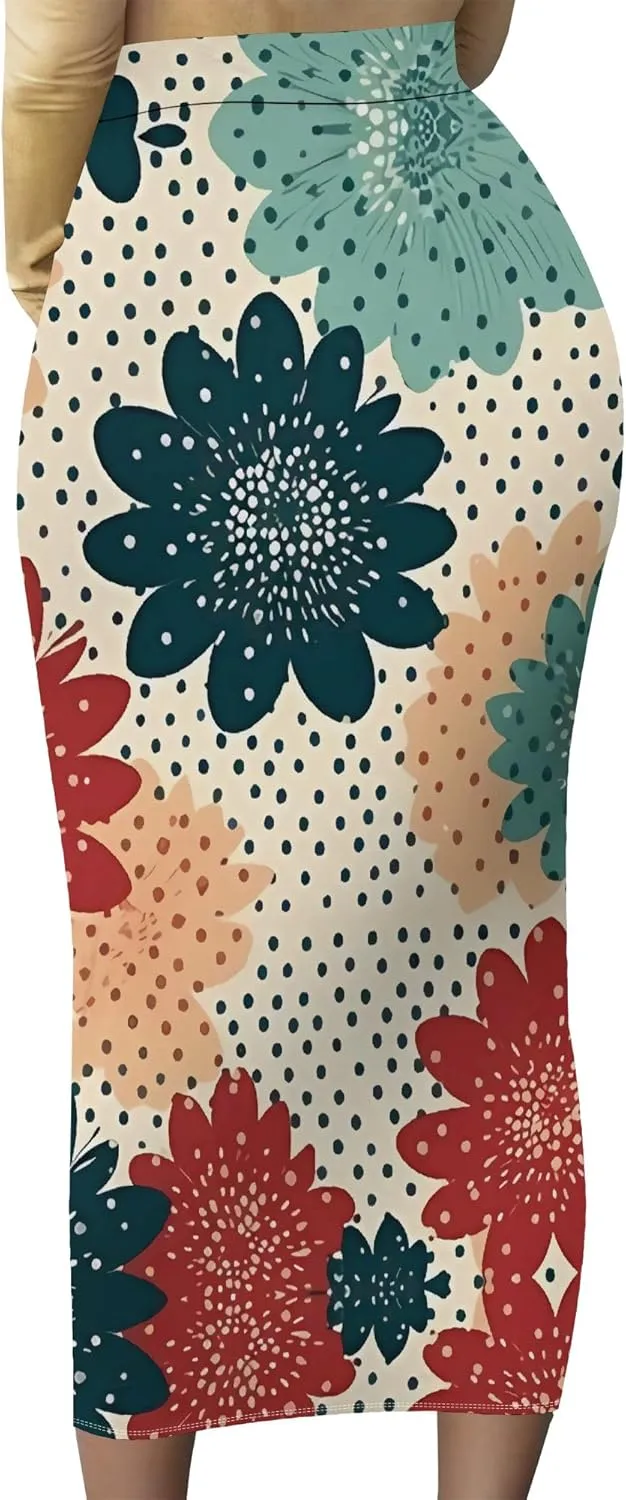 Women's High Waist Slim Bodycon Party Club Night Out Maxi Long Pencil Skirts Casual Elegant Floral Stretch Work Skirts Dress
