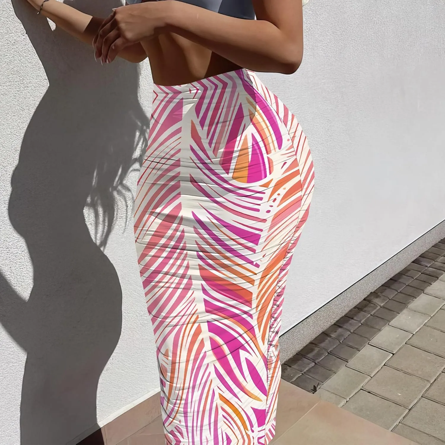 Women's High Waist Slim Bodycon Party Club Night Out Maxi Long Pencil Skirts Elegant Floral Ruched Stretchy Work Skirts Dress
