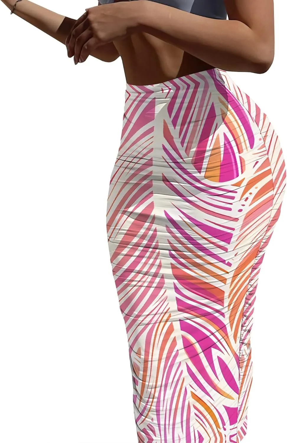 Women's High Waist Slim Bodycon Party Club Night Out Maxi Long Pencil Skirts Elegant Floral Ruched Stretchy Work Skirts Dress