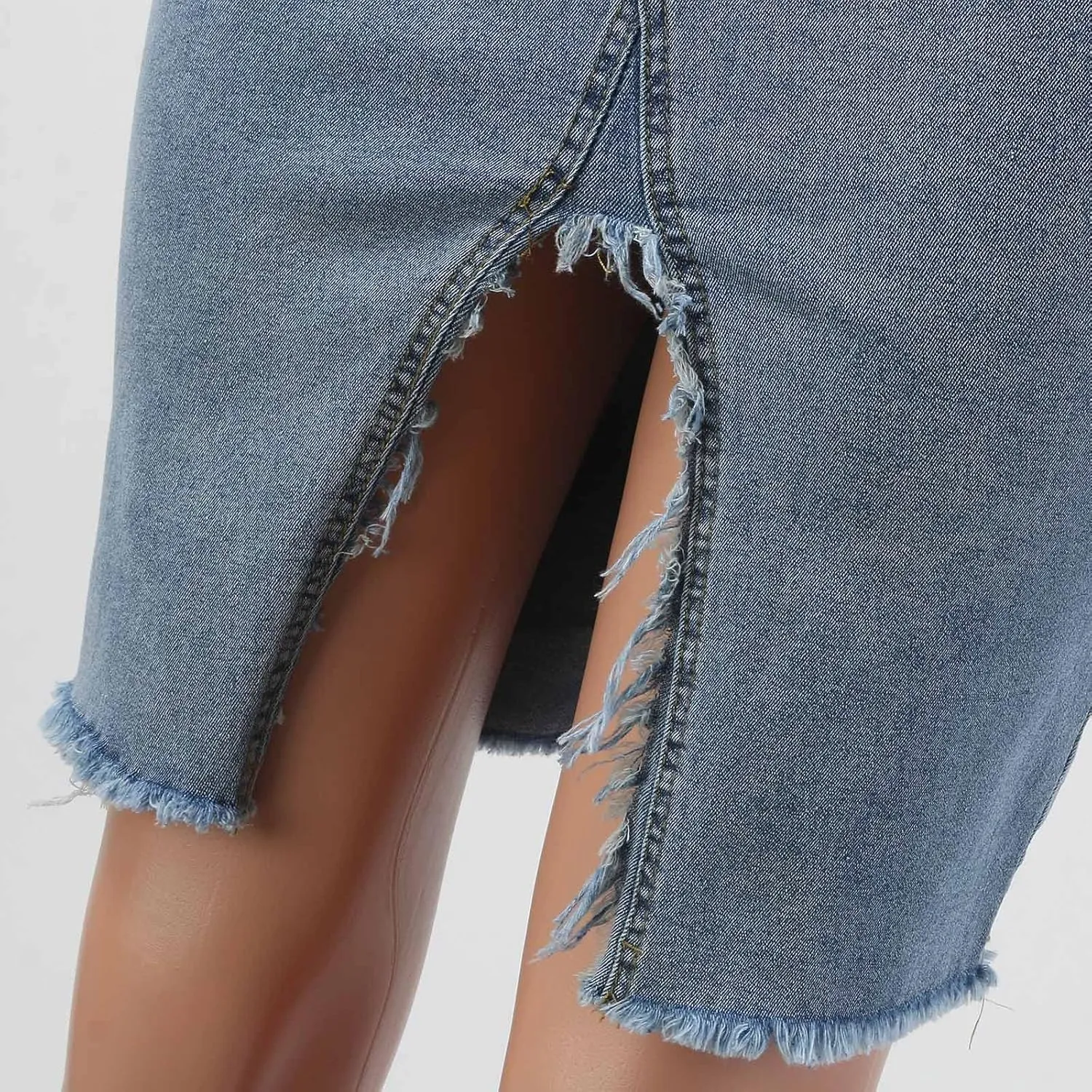 Women's High Waist Split Thigh Denim Long Maxi Skirt Wrap Waist Denim Skirt Split Front Thigh Long Jean Skirts