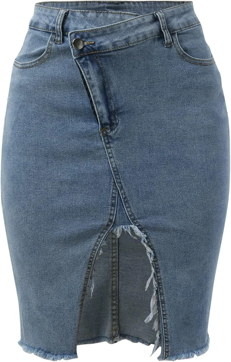 Women's High Waist Split Thigh Denim Long Maxi Skirt Wrap Waist Denim Skirt Split Front Thigh Long Jean Skirts