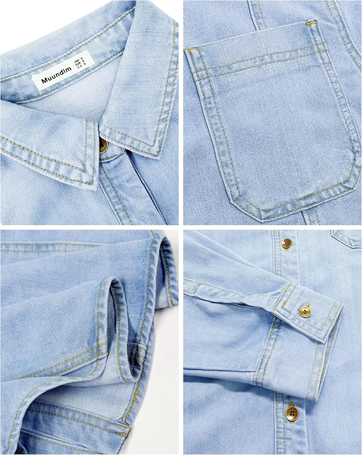 Womens Jean Shirt, Lightweight Soft Denim Button Down Jackets, Tencel Denim Top Coat