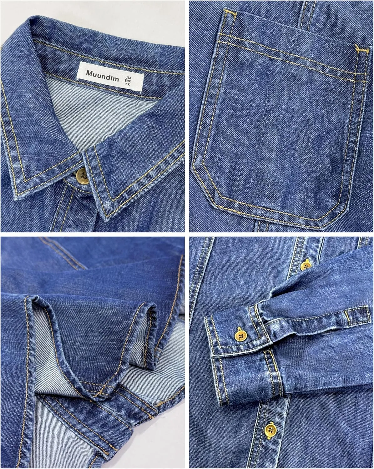 Womens Jean Shirt, Lightweight Soft Denim Button Down Jackets, Tencel Denim Top Coat