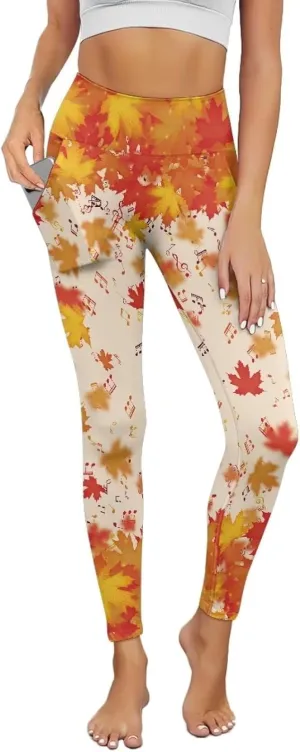 Womens Leggings Yoga Pants with Pockets High Waisted Yoga Leggings Tummy Control Breathable Workout Yoga Trousers