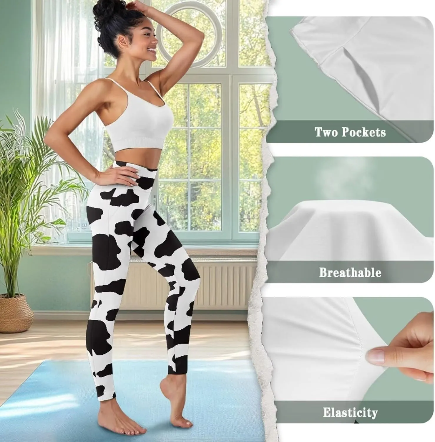 Womens Leggings Yoga Pants with Pockets High Waisted Yoga Leggings Tummy Control Breathable Workout Yoga Trousers