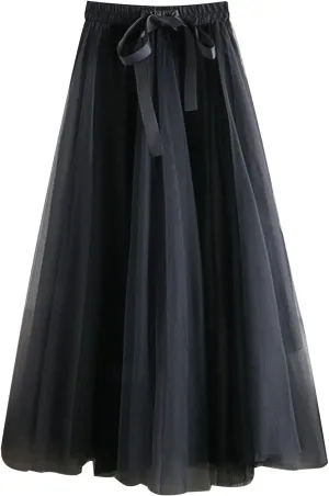 Women's Long Rainbow A Line Tulle Skirts High Waisted Pleated Flowy Fairy Skirt A Line Bridesmaid Wedding Midi Skirt
