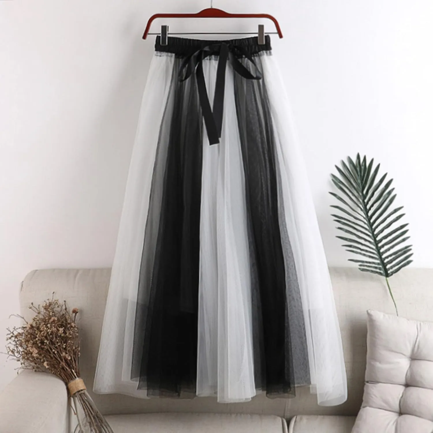 Women's Long Rainbow A Line Tulle Skirts High Waisted Pleated Flowy Fairy Skirt A Line Bridesmaid Wedding Midi Skirt