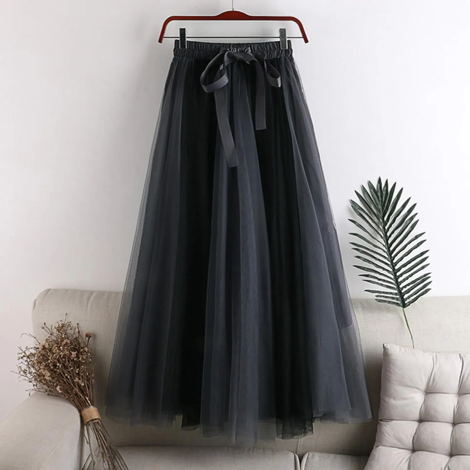 Women's Long Rainbow A Line Tulle Skirts High Waisted Pleated Flowy Fairy Skirt A Line Bridesmaid Wedding Midi Skirt