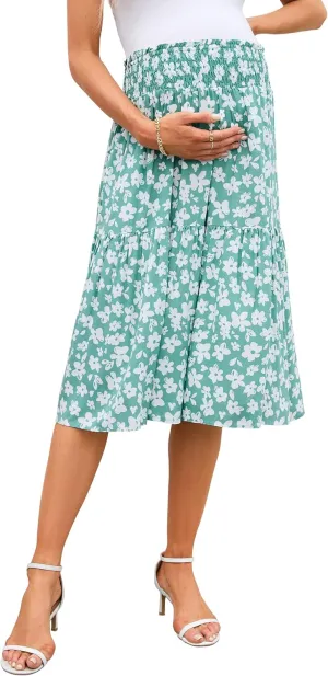 Women's Maternity Flowy a Line Pleated Midi Skirt