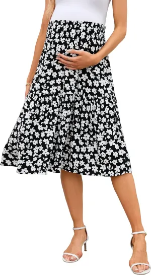 Women's Maternity Flowy a Line Pleated Midi Skirt