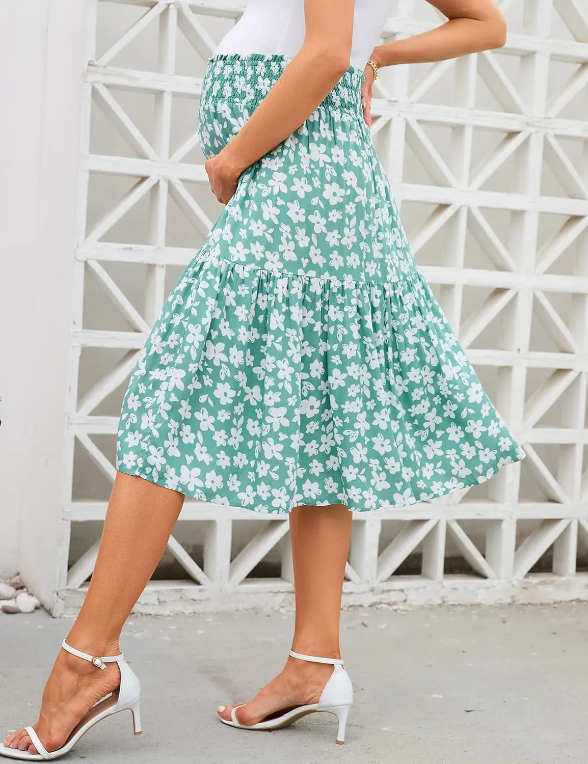 Women's Maternity Flowy a Line Pleated Midi Skirt