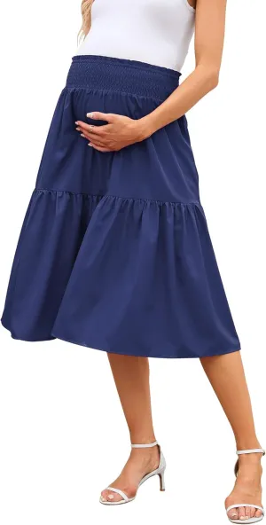 Women's Maternity Flowy a Line Pleated Midi Skirt