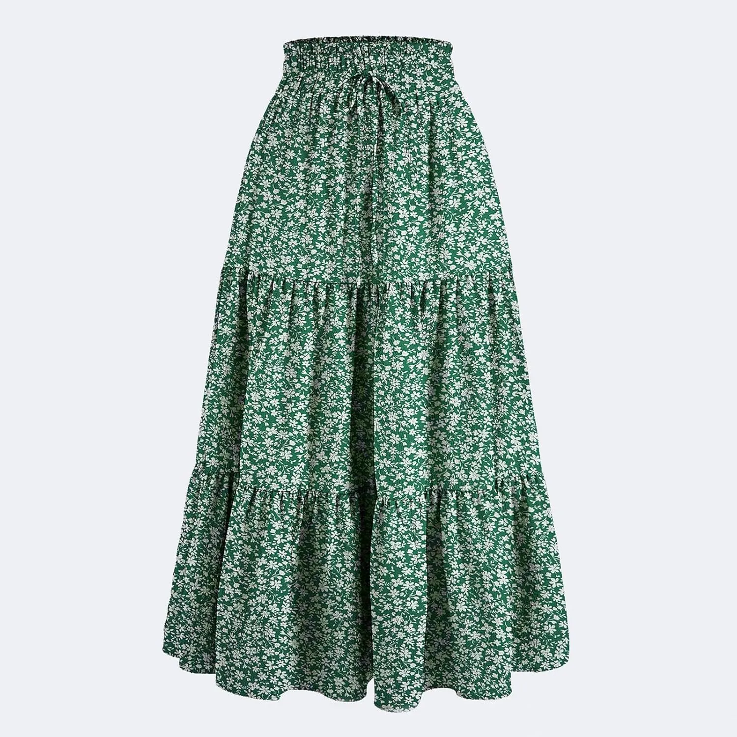 Womens Maxi Skirt 2025 Summer Comfy Tiered Elastic High Waisted Skirts Floral Boho Beach Vacation Long Skirts