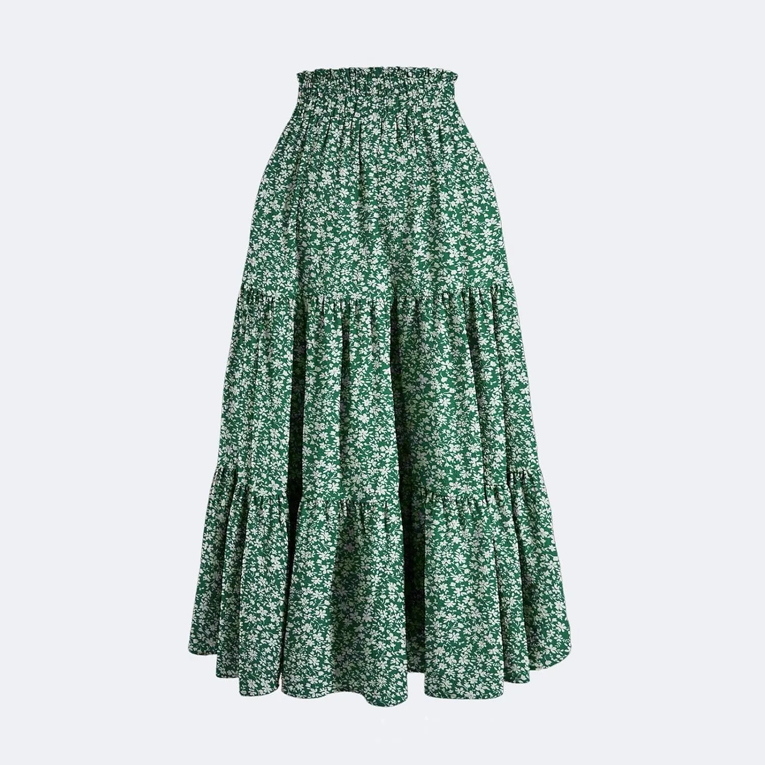 Womens Maxi Skirt 2025 Summer Comfy Tiered Elastic High Waisted Skirts Floral Boho Beach Vacation Long Skirts