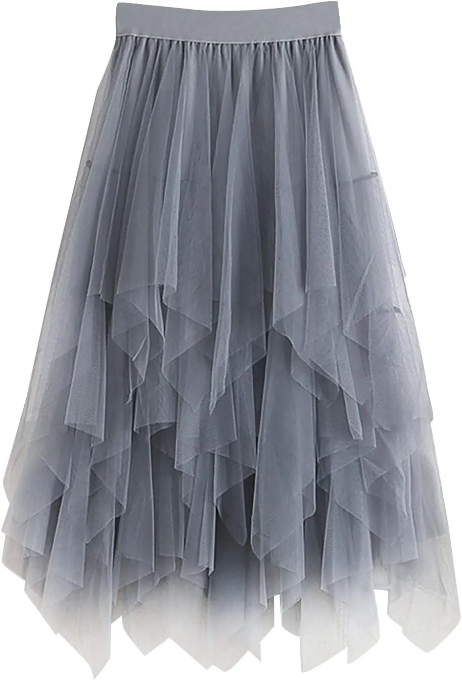 Women's Mesh Irregular Stitching Cake Fairy Skirt A-line Pleated Skirt Elastic Waist Tulle Tutu Midi Skirt