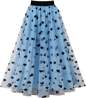 Women's Midi Length Skirt Layered Tulle A Line Skirts Heart Print