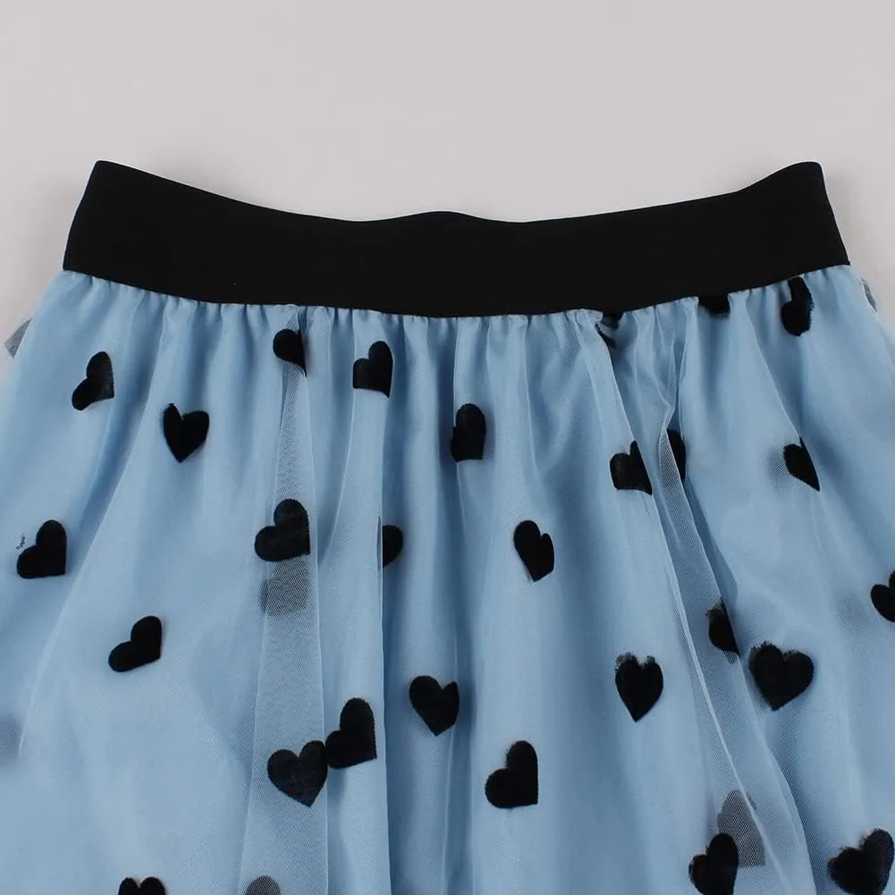 Women's Midi Length Skirt Layered Tulle A Line Skirts Heart Print
