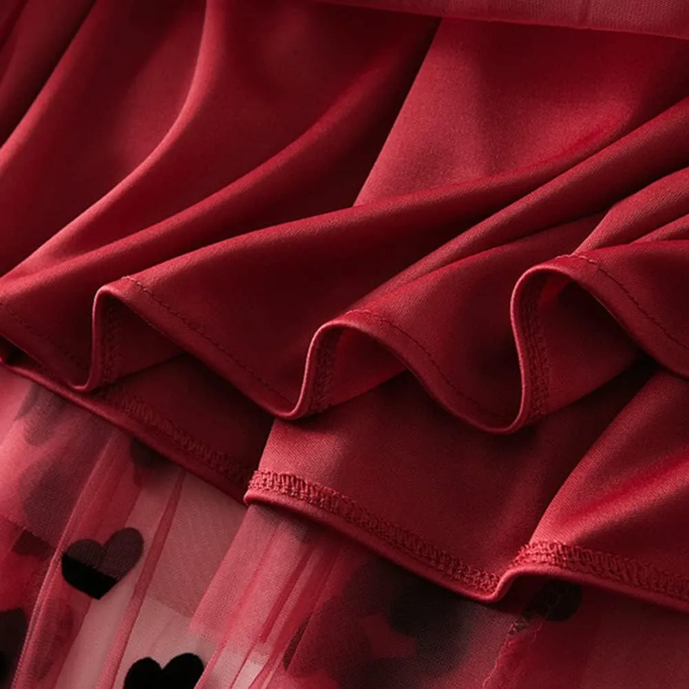 Women's Midi Length Skirt Layered Tulle A Line Skirts Heart Print