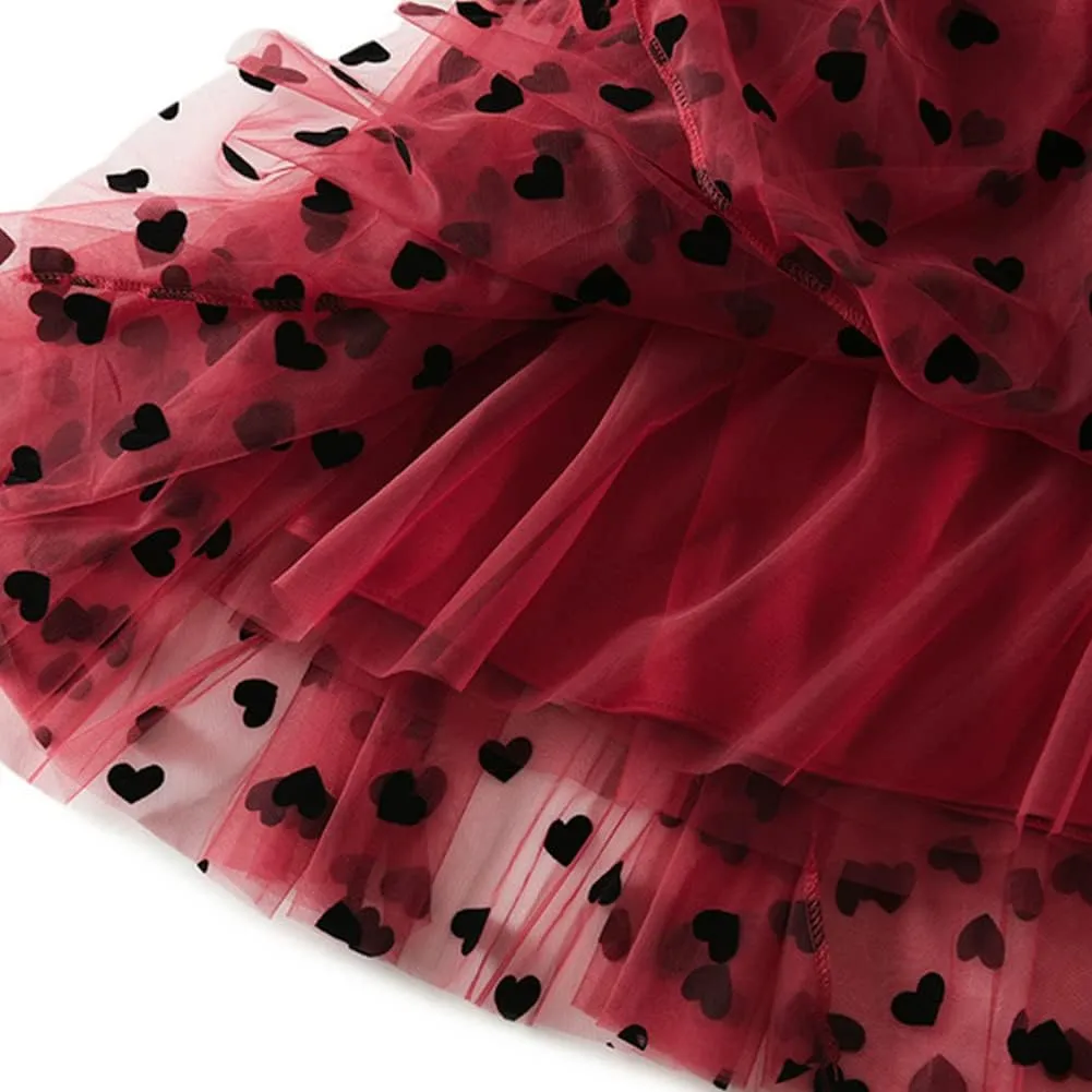 Women's Midi Length Skirt Layered Tulle A Line Skirts Heart Print