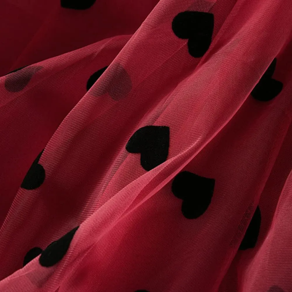 Women's Midi Length Skirt Layered Tulle A Line Skirts Heart Print