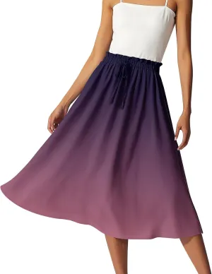 Womens Midi Skirts A Line Casual Trendy Elastic High Waisted Pleated Flowy Vacation Beach Party Midi Length Skirts