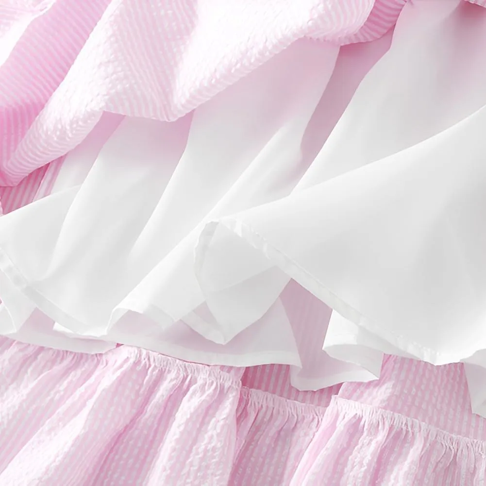 Women's Pleated A-Line High Waist Swing Flare Midi Skirt for Women Sweet A-Line Flare Dress with Adjustable Waistband, Pink