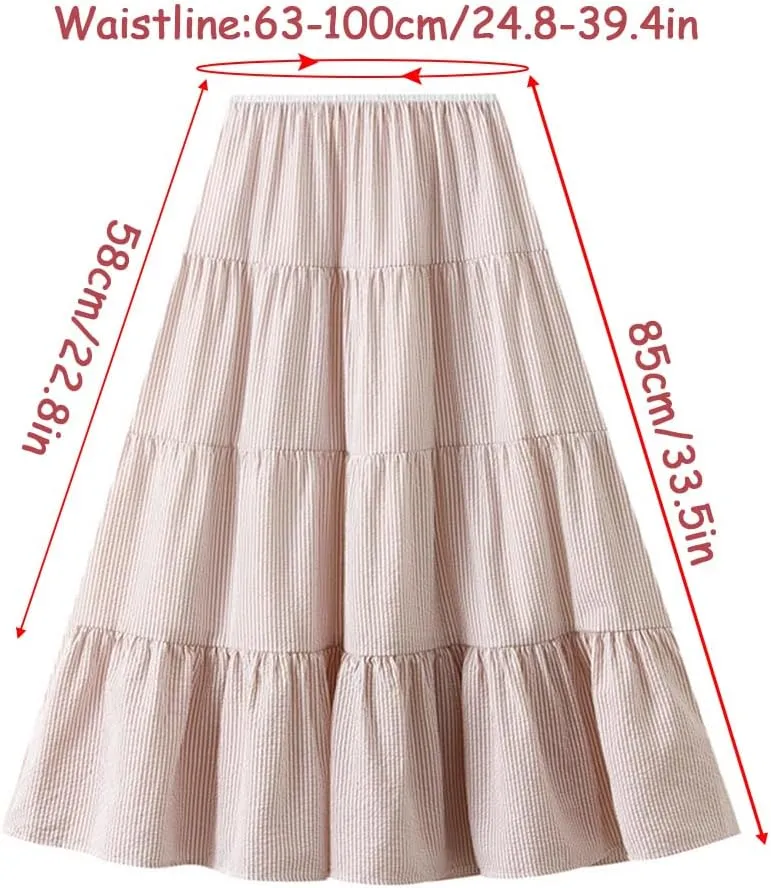 Women's Pleated A-Line High Waist Swing Flare Midi Skirt for Women Sweet A-Line Flare Dress with Adjustable Waistband, Pink
