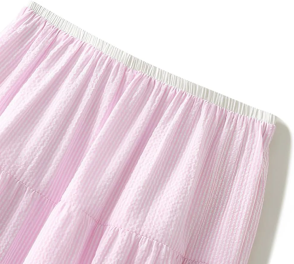 Women's Pleated A-Line High Waist Swing Flare Midi Skirt for Women Sweet A-Line Flare Dress with Adjustable Waistband, Pink
