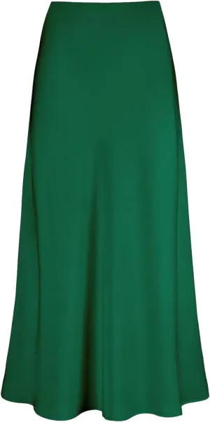 Women's Satin High Waisted Maxi Skirts Hidden Elasticized Waistband Elegant A Line Long Skirt