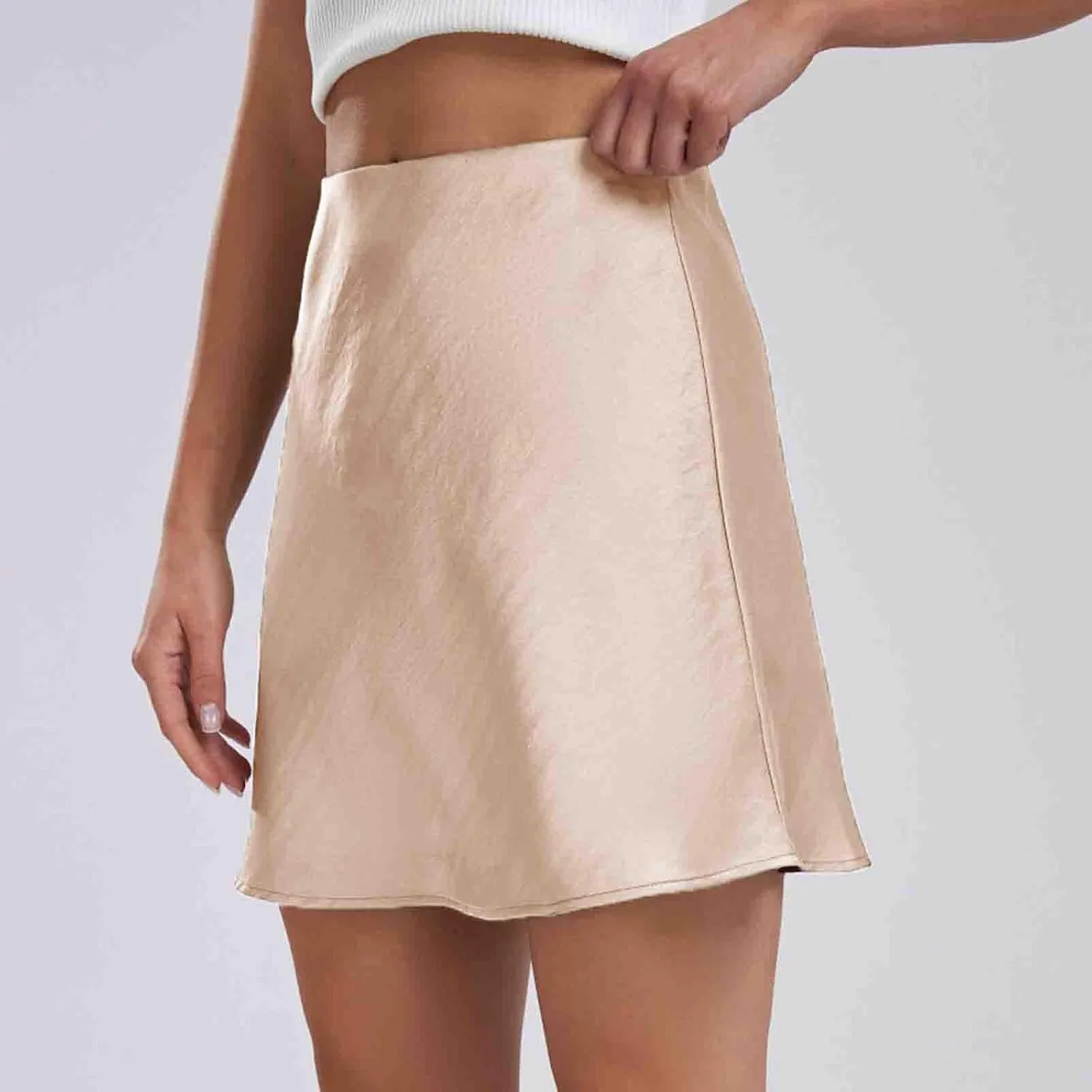 Women's Satin Mini Skirt High Waisted Elastic Waist A-Line Silk Soft Casual Elegant Short Party Skirts 2025