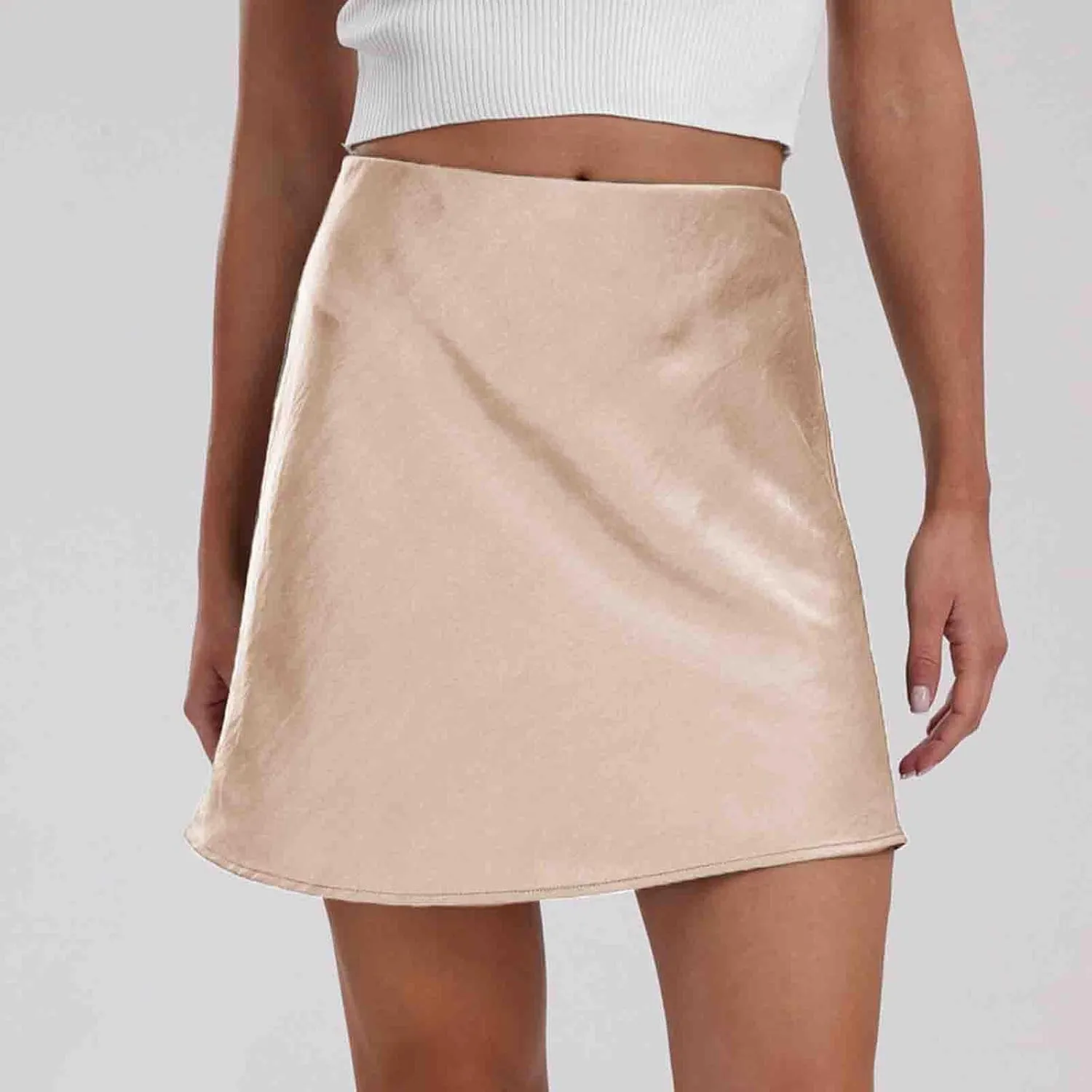 Women's Satin Mini Skirt High Waisted Elastic Waist A-Line Silk Soft Casual Elegant Short Party Skirts 2025