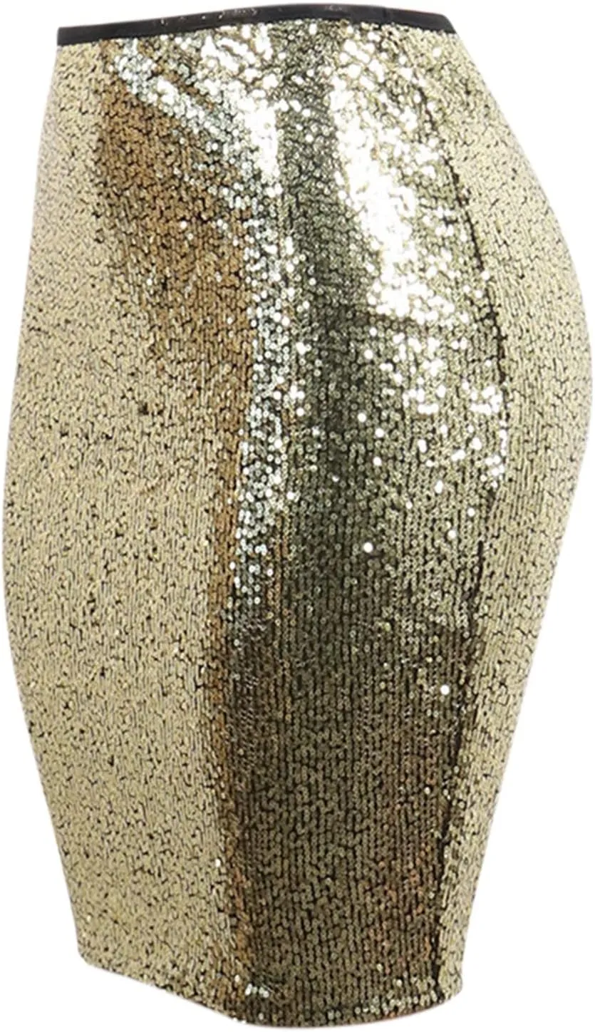 Women's Sequins Skirt High Waist Slim Hip Skirt Sparkle Mini Skirt Middle Length Sexy Business Half Body Skirt