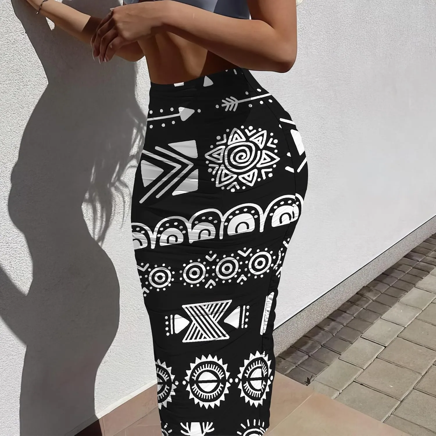 Women's Sexy Bodycon High Waist Stretchy Work Pencil Skirts Dress Casual Fitted Ruched Maxi Long Bodycon Going Out Outfit