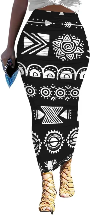 Women's Sexy Bodycon High Waist Stretchy Work Pencil Skirts Dress Casual Fitted Ruched Maxi Long Bodycon Going Out Outfit