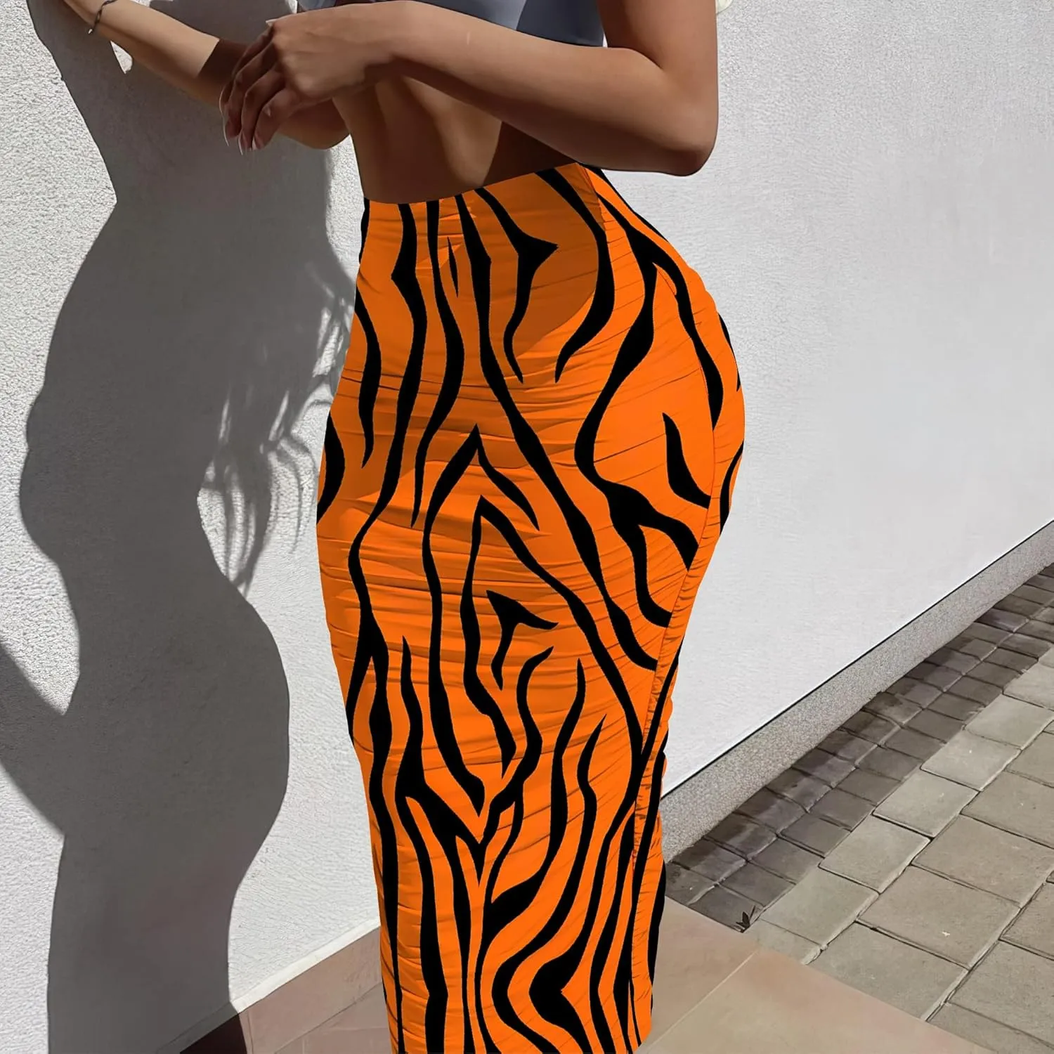 Women's Sexy Bodycon High Waist Stretchy Work Pencil Skirts Dress Casual Fitted Ruched Maxi Long Bodycon Going Out Outfit