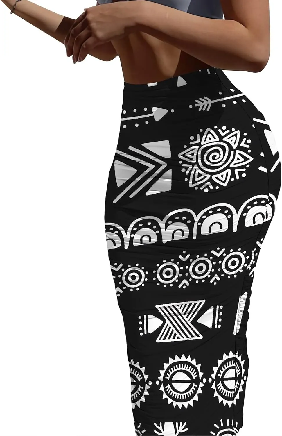 Women's Sexy Bodycon High Waist Stretchy Work Pencil Skirts Dress Casual Fitted Ruched Maxi Long Bodycon Going Out Outfit