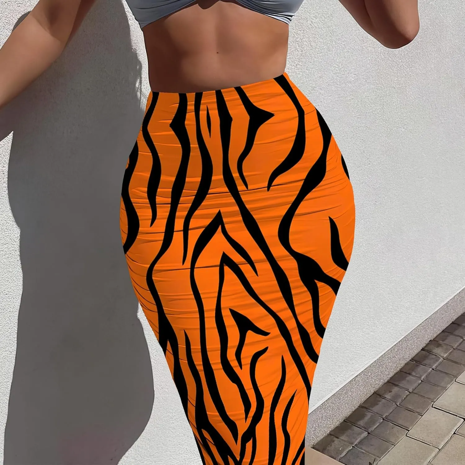 Women's Sexy Bodycon High Waist Stretchy Work Pencil Skirts Dress Casual Fitted Ruched Maxi Long Bodycon Going Out Outfit