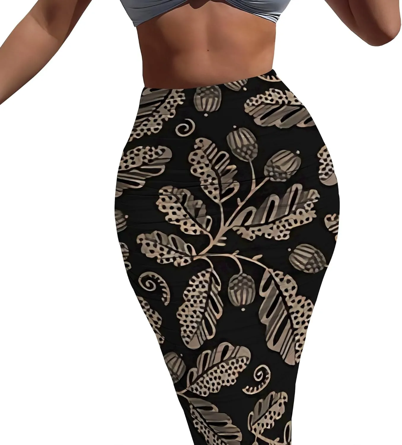 Women's Sexy Ruched High Waist Bodycon Party Club Night Out Pencil Suit Skirt Elegant Stretchy Work Skirt Dress Below Knee