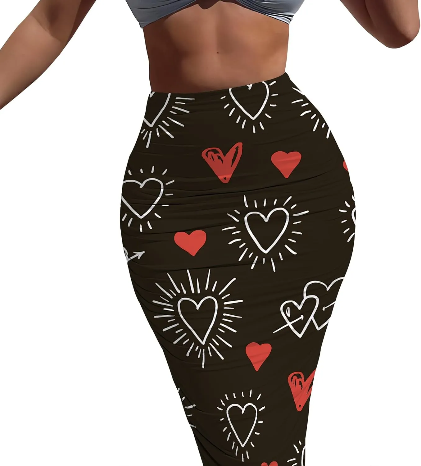 Women's Sexy Ruched High Waist Bodycon Party Club Night Out Pencil Suit Skirt Elegant Stretchy Work Skirt Dress Below Knee