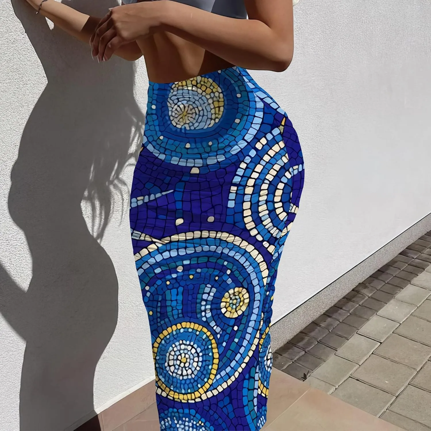 Women's Sexy Ruched High Waist Bodycon Party Club Night Out Pencil Suit Skirt Elegant Stretchy Work Skirt Dress Below Knee