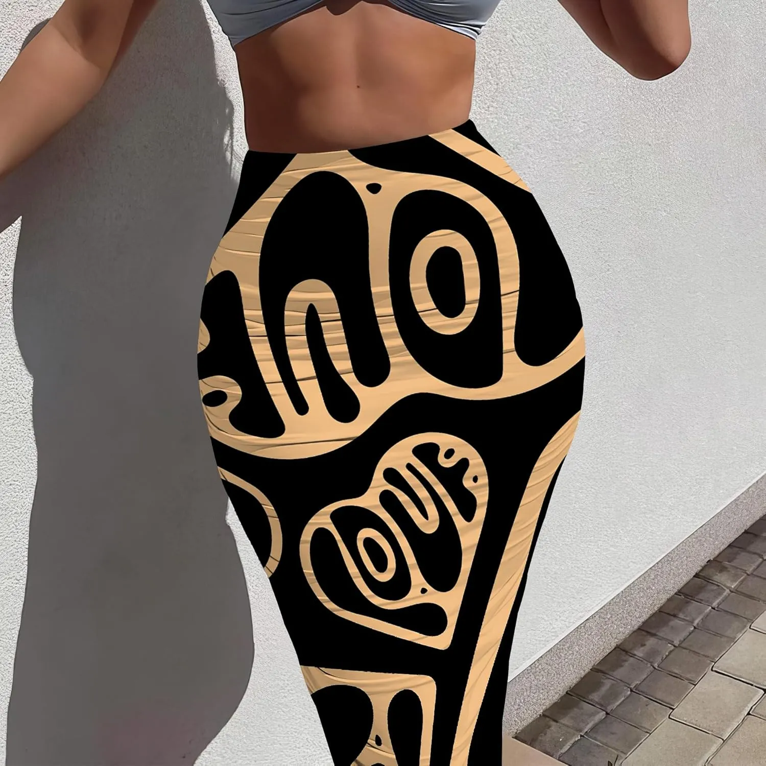 Women's Sexy Ruched High Waist Bodycon Party Club Night Out Pencil Suit Skirt Elegant Stretchy Work Skirt Dress Below Knee