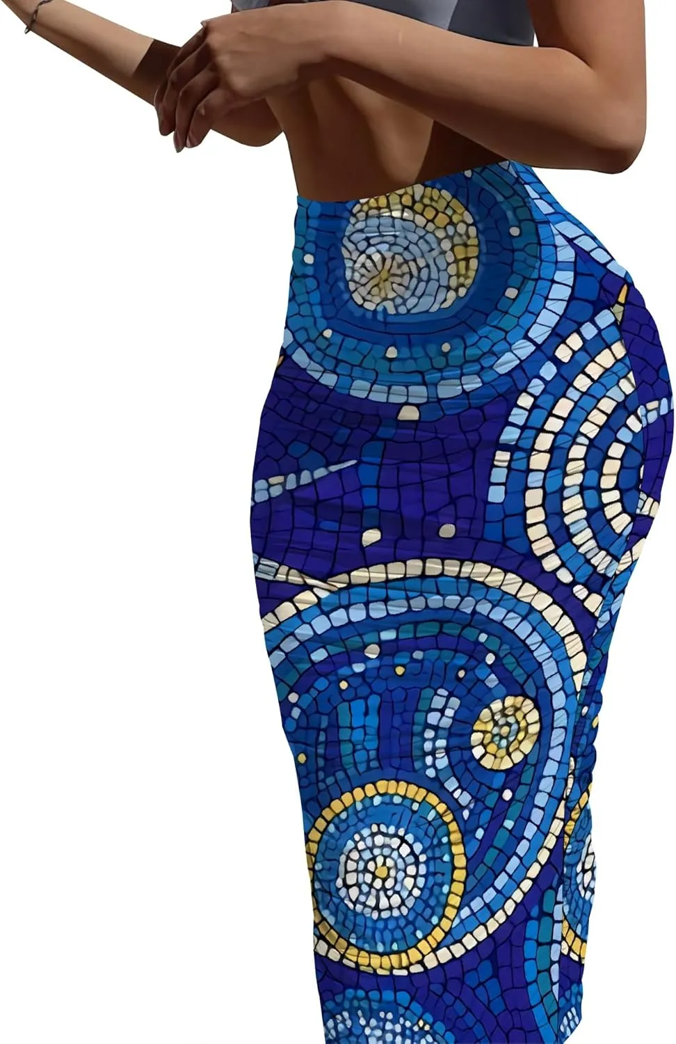 Women's Sexy Ruched High Waist Bodycon Party Club Night Out Pencil Suit Skirt Elegant Stretchy Work Skirt Dress Below Knee