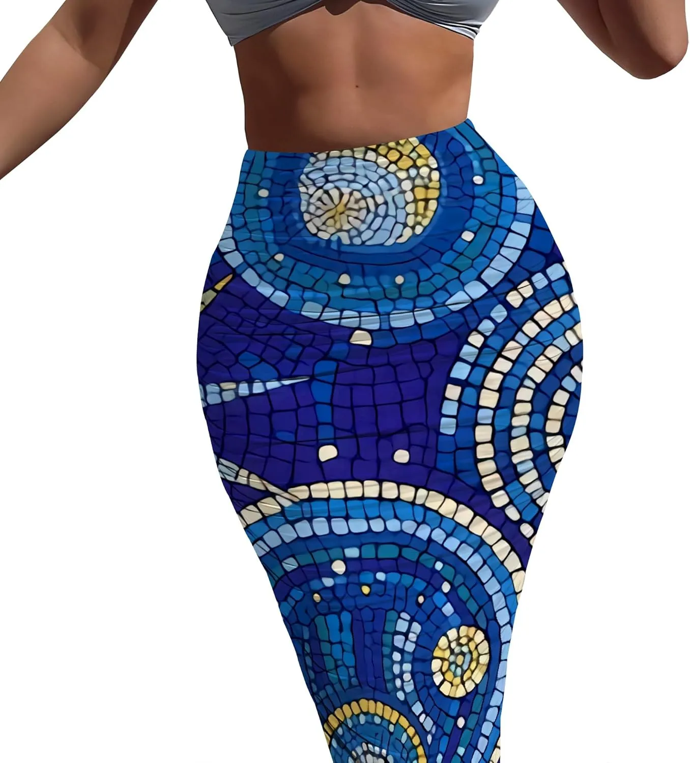 Women's Sexy Ruched High Waist Bodycon Party Club Night Out Pencil Suit Skirt Elegant Stretchy Work Skirt Dress Below Knee