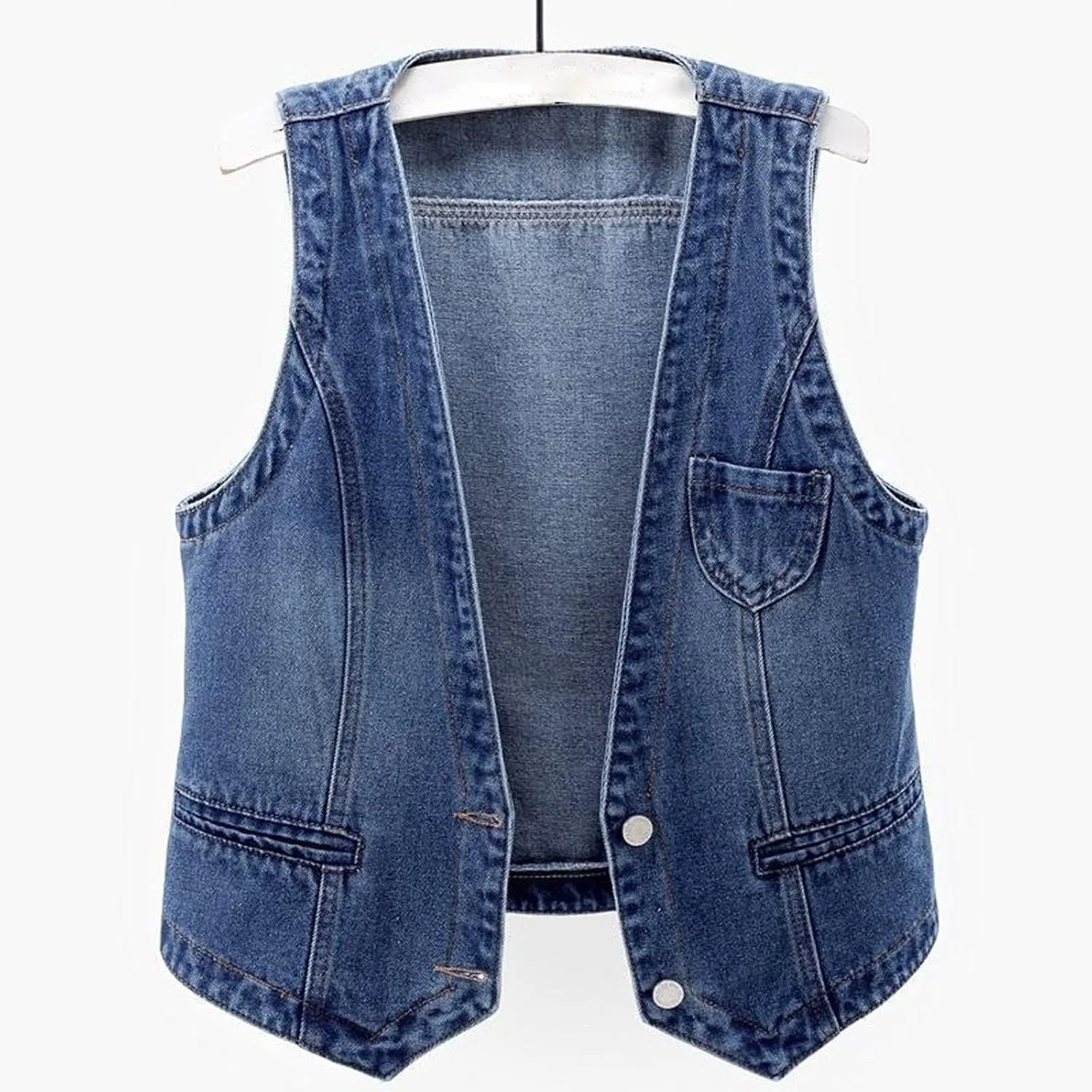 Womens Sleeveless Denim Vest V Neck Button Down Jean Waistcoat Y2K Casual Trendy Loose Fit Lightweight Jackets with Pockets