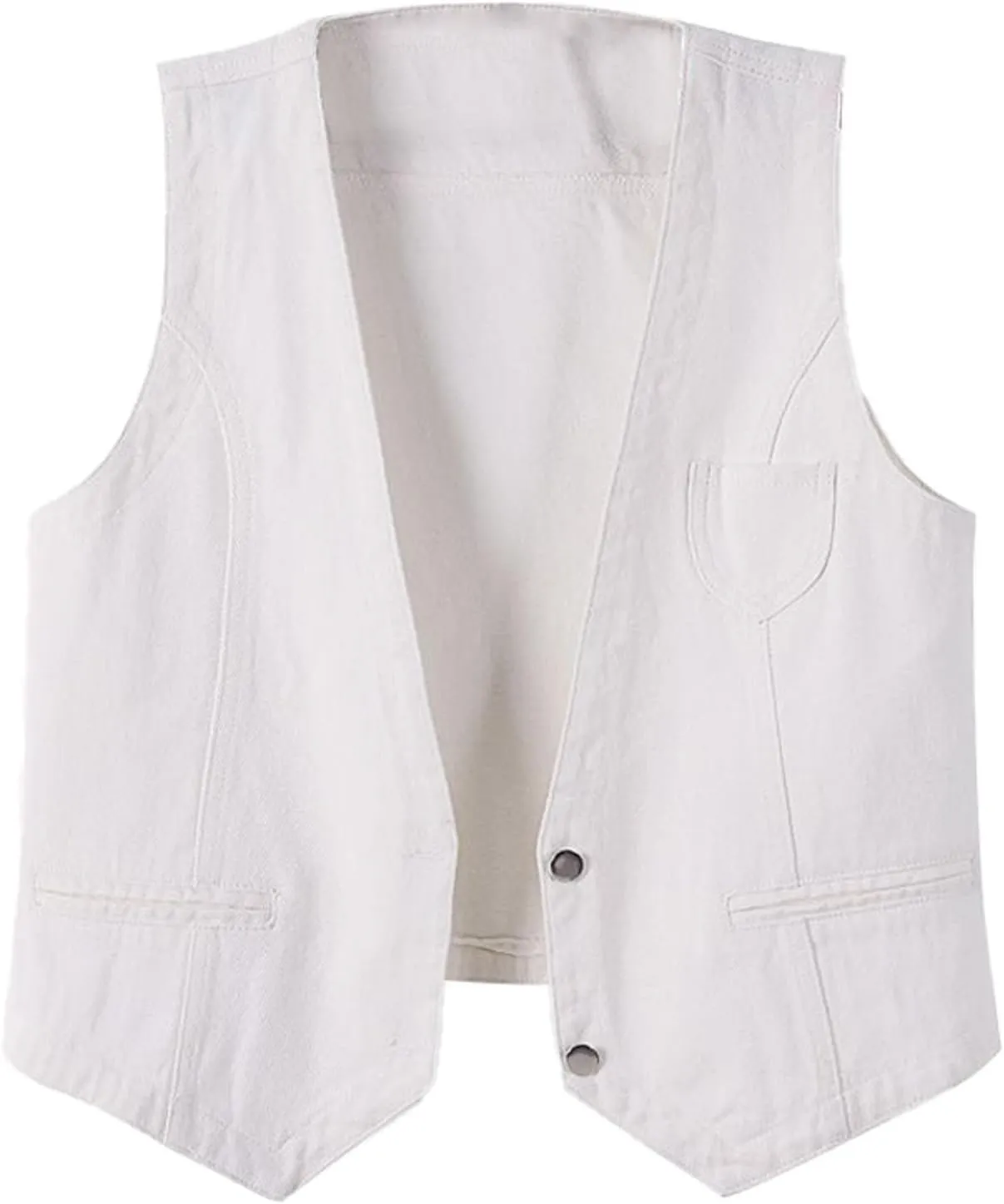 Womens Sleeveless Denim Vest V Neck Button Down Jean Waistcoat Y2K Casual Trendy Loose Fit Lightweight Jackets with Pockets
