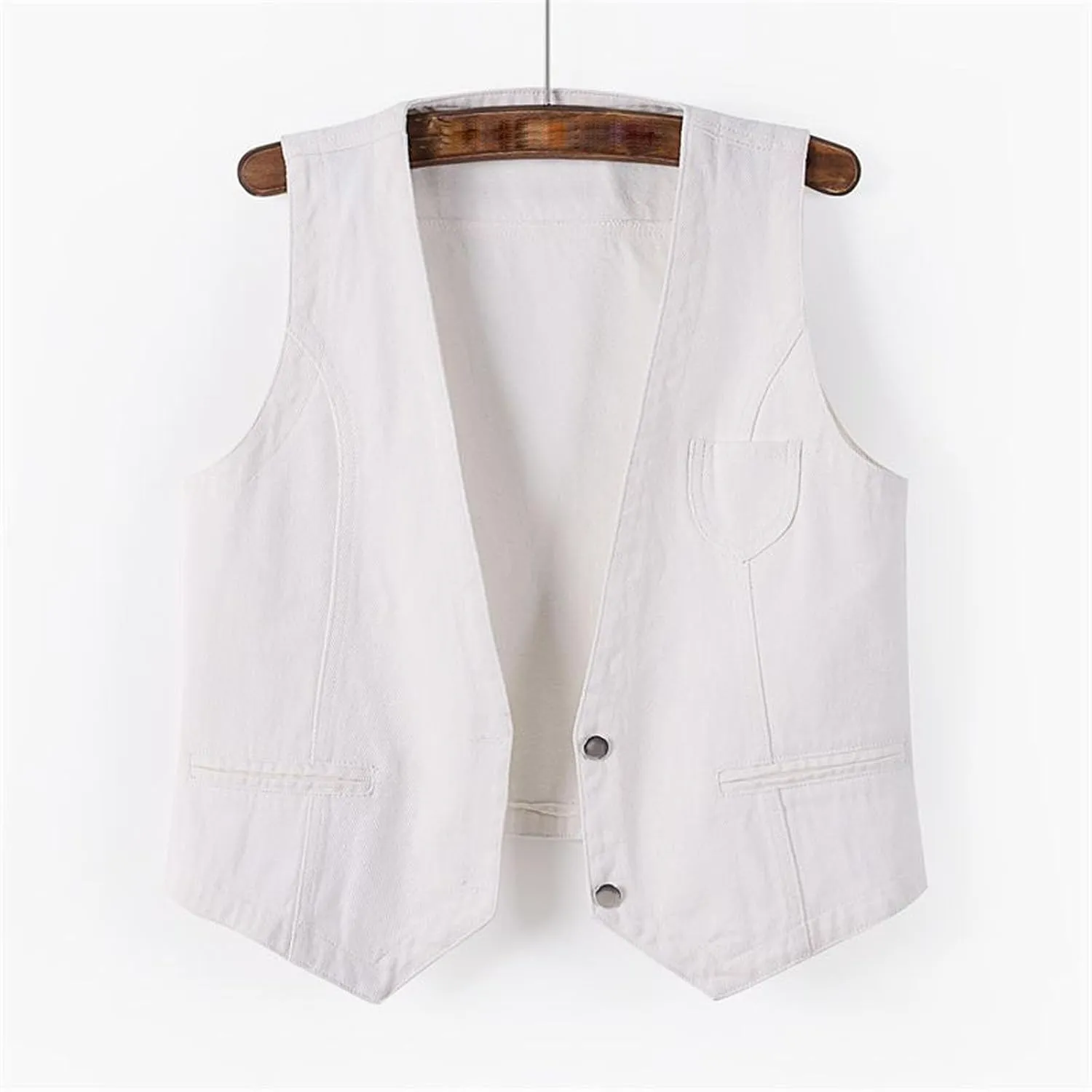 Womens Sleeveless Denim Vest V Neck Button Down Jean Waistcoat Y2K Casual Trendy Loose Fit Lightweight Jackets with Pockets