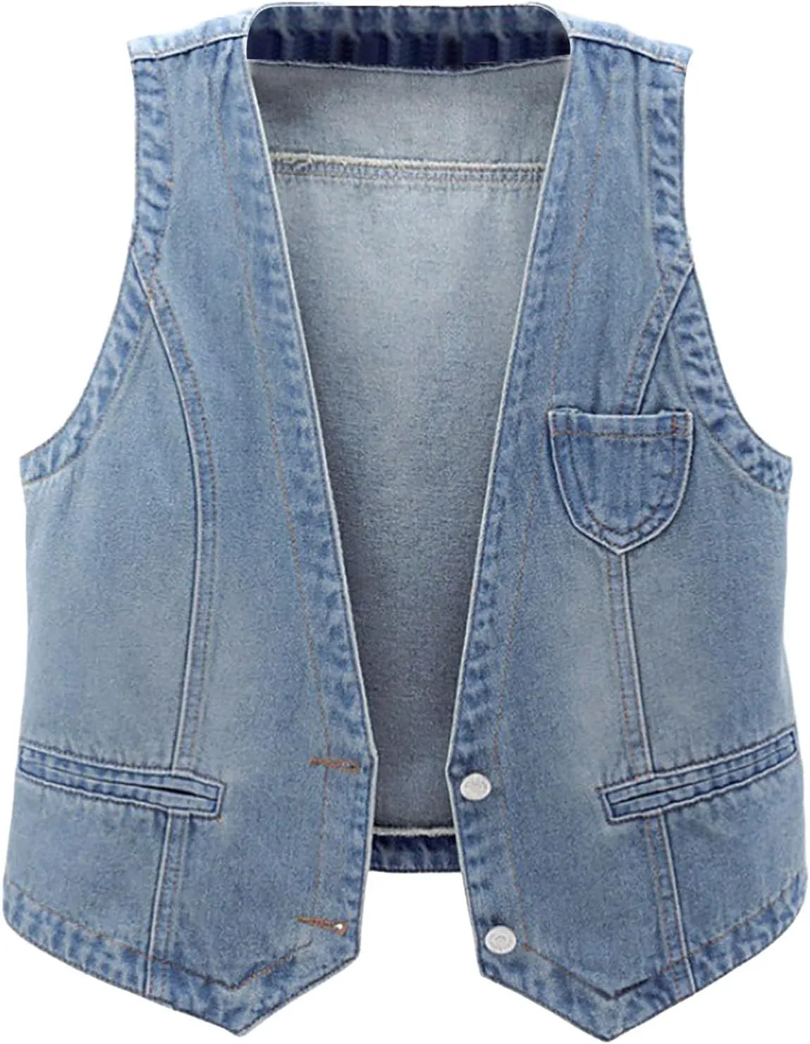 Womens Sleeveless Denim Vest V Neck Button Down Jean Waistcoat Y2K Casual Trendy Loose Fit Lightweight Jackets with Pockets